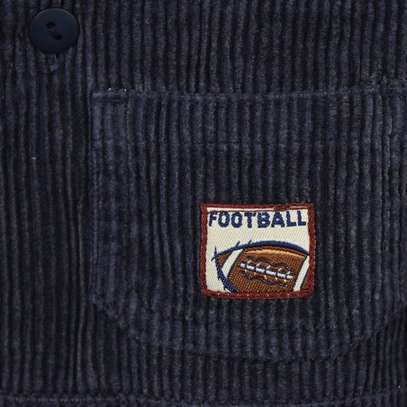 Navy corduroy overalls with football patch - Picture 2 of 9